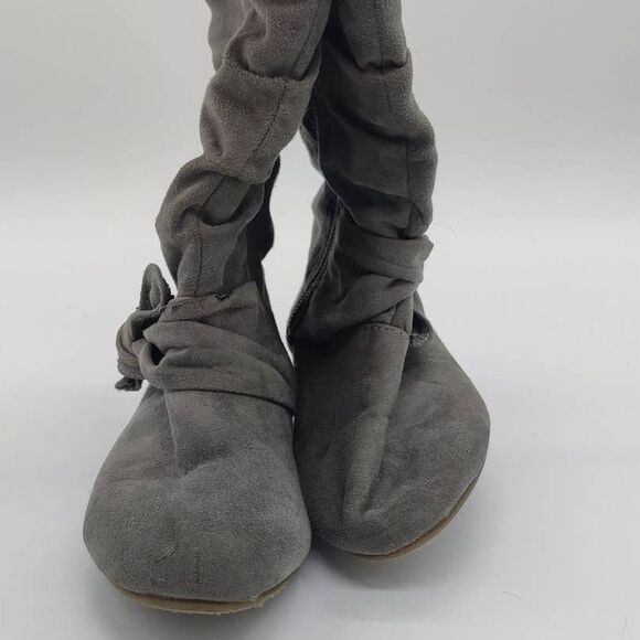 Girls Gray Faux Seude Soft Boots Size 9 Toddler Winter Tie Bow Zip Little Girl - Picture 4 of 8
